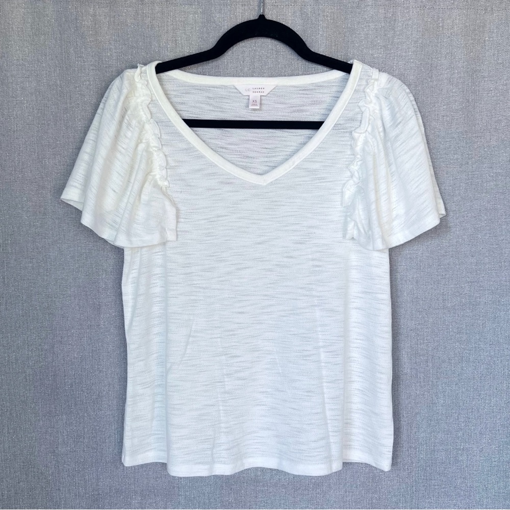 LC Lauren Conrad White Flutter Ruffle Short Sleeve Top Size XS